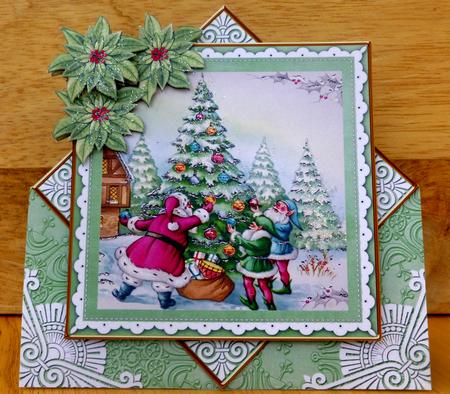 Santa Tree Mint Poinsettia Diamond Mini Card Kit by CAROL LODGE