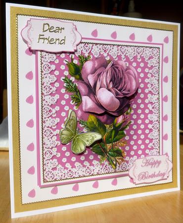 Pink Vintage Rose and Butterfly by CAROL LODGE