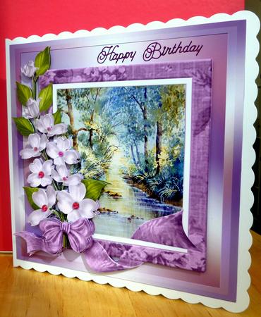 Forest Stream with Floral Frame Decoupage by CAROL LODGE