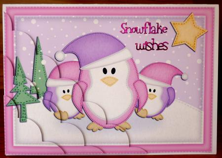 A5 Xmas Penguins Felties Scallop Corner Side Stacker by CAROL LODGE