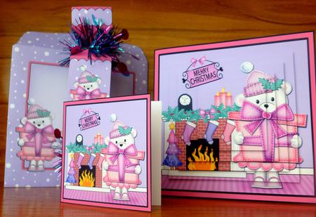 3D Teddy Tess Fireplace Xmas Pyramage Gift Set & Cracker by CAROL LODGE