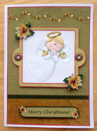 Christmas Angel Gold Card Front with Decoupage by CAROL LODGE