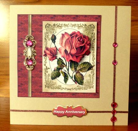 Anniversary Vintage Rose Card with a Topper by CAROL LODGE