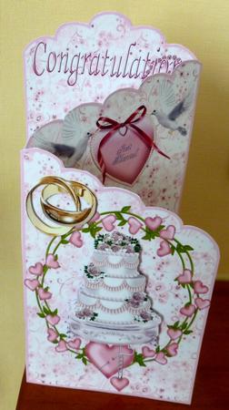 Pink Wedding Cake with Doves & Ring Cascading Card by CAROL LODGE