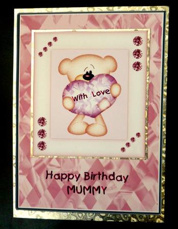 Pink & White Heart Bear - Mummy Birthday by CAROL LODGE