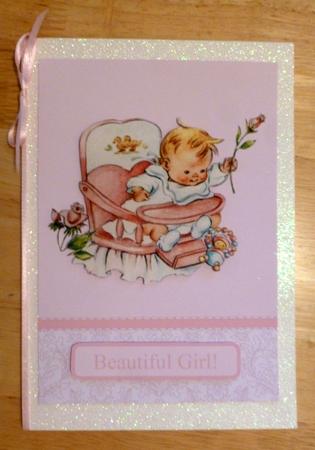 New Baby Girl Vintage Card Front & Decoupage by CAROL LODGE