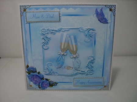 Wedding Anniversary Card with Champagne, Roses & Butterfly by Carol Pemberton