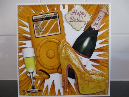 gold sparkle shoes, champagne & MP3 Music 8x8 by Carol Pemberton