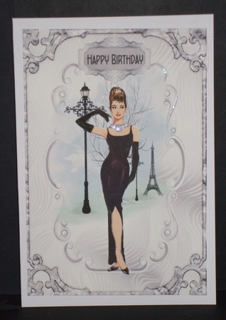 Fair Lady in Paris - A5 card front with decoupage by Carol Pulford