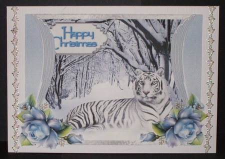 A Tiger for Christmas - A5 card front with decoupage by Carol Pulford
