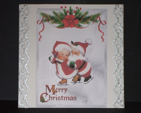 Santa on Ice - A5 card front with decoupage by Carol Pulford
