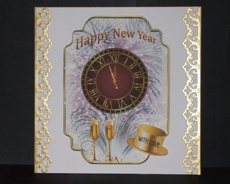 Art Deco New Year 1 - A5 card front with decoupage by Carol Pulford
