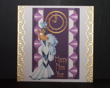 Art Deco New Year 3 - A5 card front with decoupage by Carol Pulford