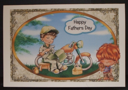Mad About Motorbikes - A5 card front with decoupage by Carol Pulford