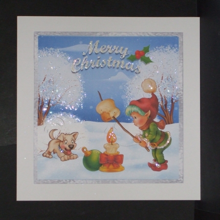 Snow Christmas 7 - 6x6 inch card front with decoupage. by Carol Pulford
