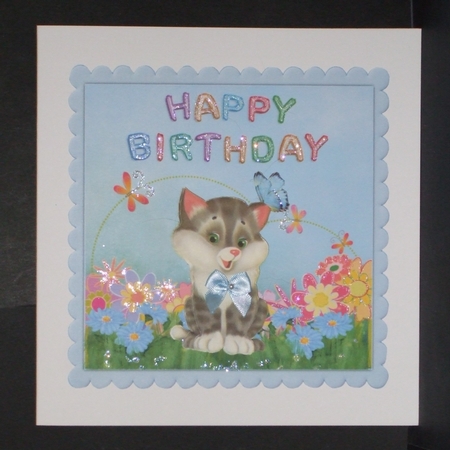 Kitty and Friend - 6x6 inch card front with decoupage by Carol Pulford