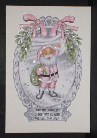 Pink and Silver Christmas 2 - Oval topper with decoupage by Carol Pulford