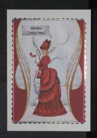 Miss Scarlet at Christmas - A4 sheet with decoupage by Carol Pulford