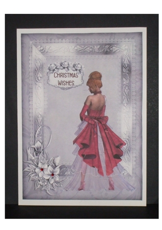 Silver Christmas - A5 card front with decoupage by Carol Pulford