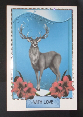 Silver Stag - A5 card front with decoupage by Carol Pulford