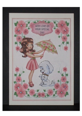 He Hates the Rain - A5 card front with decoupage by Carol Pulford