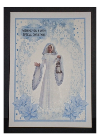 Snowflake Lady - A5 card front with decoupage by Carol Pulford