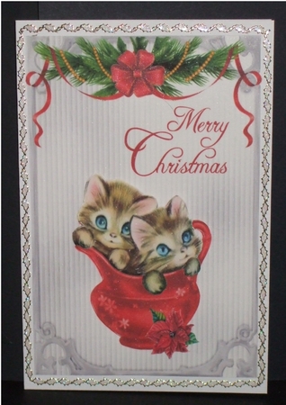 Christmas Kitties - A5 card front with decoupage by Carol Pulford