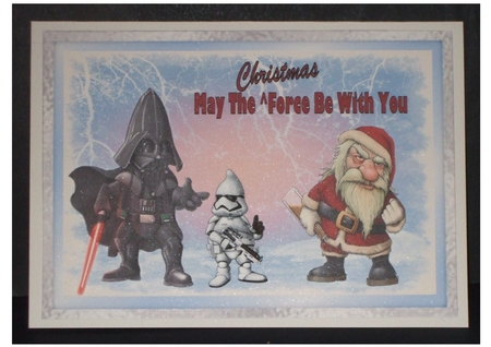Star Wars Meets Bad Santa - A5 card front with decoupage by Carol Pulford