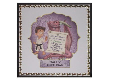 Beware Dragons - 6 inch shaped topper with decoupage by Carol Pulford