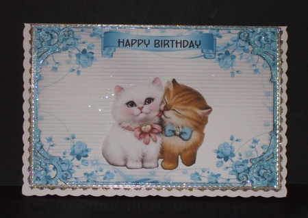 Vintage Kitties 2 - A5 card front with decoupage by Carol Pulford