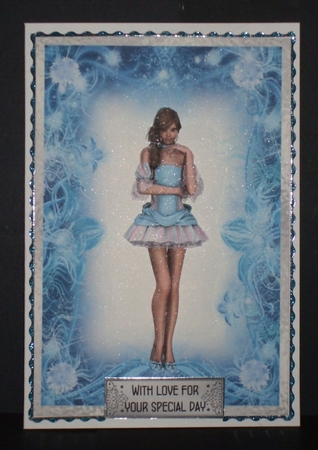 Beauty in Blue - A5 quick card with decoupage by Carol Pulford