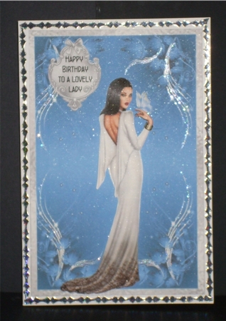 Rhapsody in Blue - A5 card front with decoupage by Carol Pulford