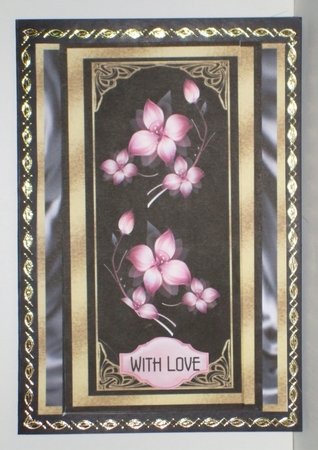 Elegance - A5 card front with decoupage by Carol Pulford
