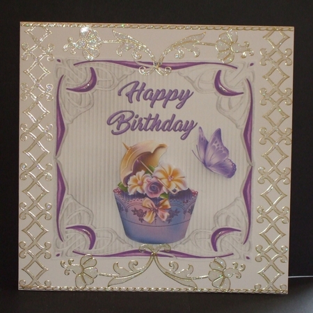 Birthday Cupcake 1 - 6x6 inch topper with decoupage by Carol Pulford