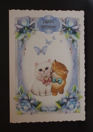 Kittens and Roses - 5x7 inch card front with decoupage by Carol Pulford