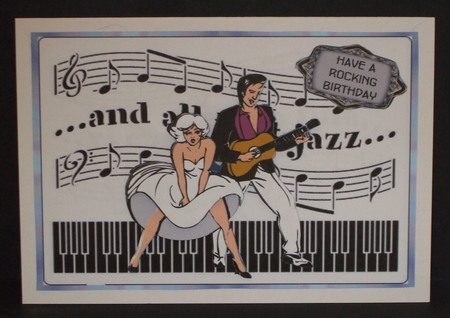 Rock on - A5 card front with decoupage by Carol Pulford