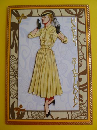 Vintage Fashion Lady on Art Deco Background Card Front by Carol Sear
