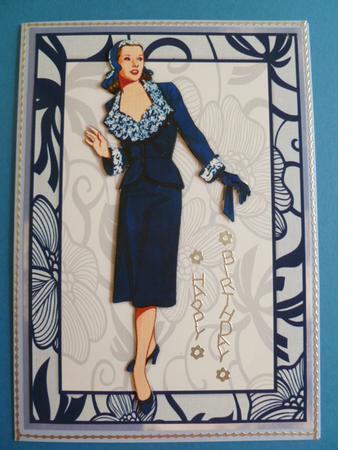 Vintage Fashion Lady on Art Deco Background Card Front by Carol Sear