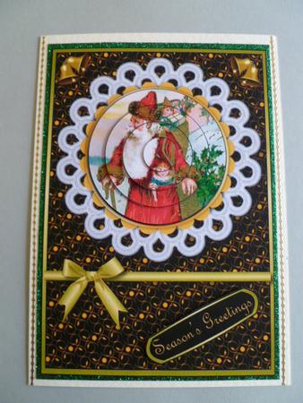 Red Vintage Santa with Lace Pyramid (black) by Carol Sear