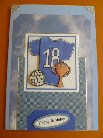 Blue Football Shirt Over the Edge Card with Decoupage by Carol Sear