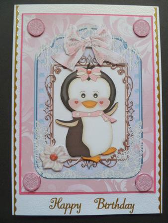 Cute Little Penguin in Lace Frame A4 by Carol Sear