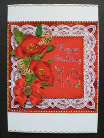 Red Poppy 40 Birthday Lace Decoupage Sheet by Carol Sear
