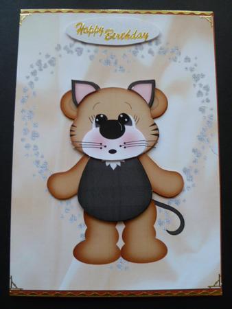 Cute Cat Bear on Beige Satin Paper by Carol Sear