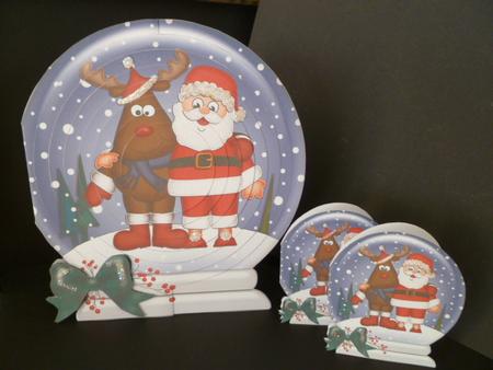 3D Xmas Santa N Rudolph Snowglobe Circle Pyramage Card Kit by Carol Sear