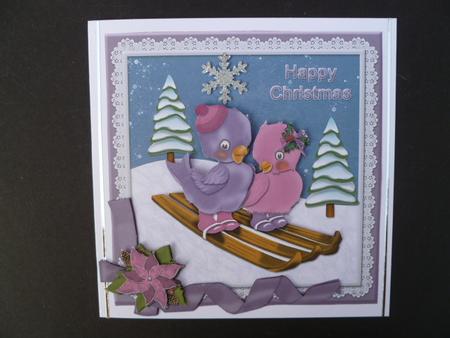 Lilac Ski Birds Square Card Front by Carol Sear