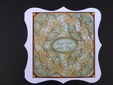 Mint Goldflake Jingle Bells 3D Rosette Decoupage Topper by Carol Sear