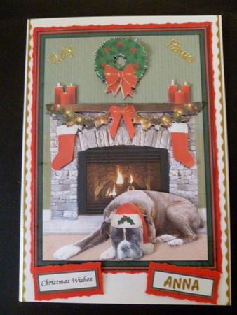 Boxer Dog Christmas Fireplace 3D Decoupage by Carol Sear