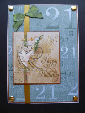 Mint Green Metallic 21st Birthday A4 Backing Paper by Carol Sear