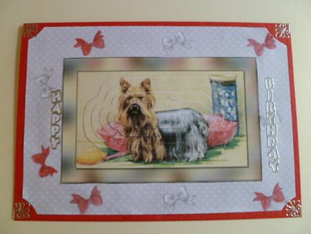 Yorkshire Terrier Shaped Pyramid Card Front by Carol Sear