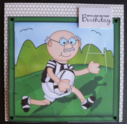 Bert Plays Rugby Shell Edged Corner Side Stacker by Carol Sear